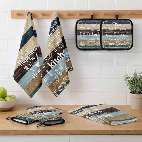 Teal Striped Kitchen Decor Set (Teal Striped)
