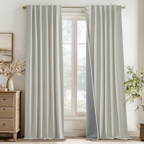 Greige 100% Blackout Linen Curtains 84 inches Long for Living Room (Greige / 52"W x 84"L (Pack of 2))
