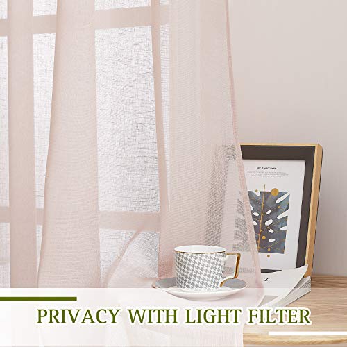 Linen Textured Semi Sheer Bedroom Curtains (36"W x 84"L (Pack of 2) / Dusty Blush)