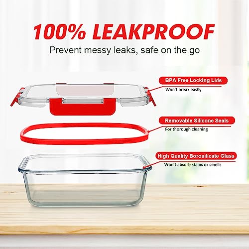 12 Packs Glass Food Storage Containers Set with Lids (Red / 24 Pieces)