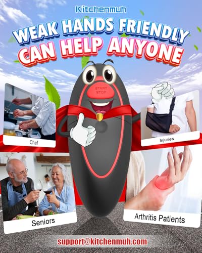 One Touch Electric Can Opener Fits All Can Sizes for Seniors with Arthritis (Grey Red)