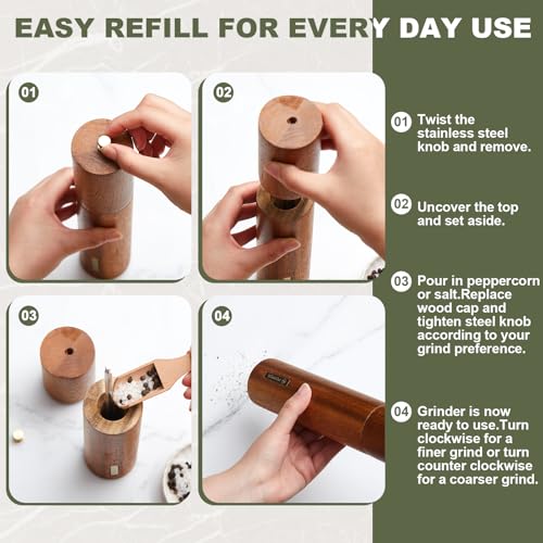 Wooden Salt and Pepper Mill Set with Tray (Wood Color / 10 Inch)