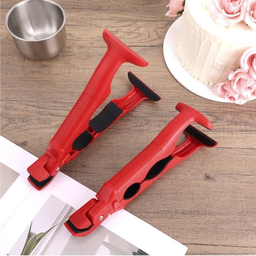 2pcs 3-in-1 Hot Plate Grippers, Premium Non-Slip Kitchen Anti-Scalding Clips High Temperature Resistant Kitchen Dish Tongs Holder for Bowl & Plate Lifter and Can Opening (Red)