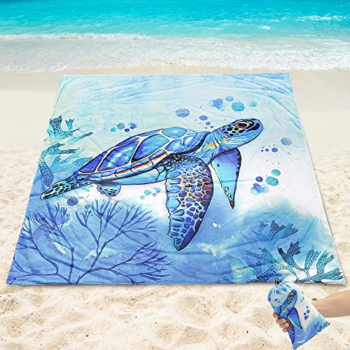 Beach Blanket Mat Waterproof Sandproof for 2 (Blueturtle / 79" X 108"（1-6person）)