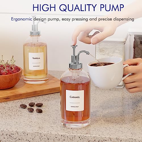 16.9 oz 500 ml Coffee Syrup Dispenser Set (6 Pack / Silver)