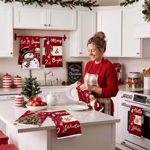 6 Pcs Red Christmas Kitchen Towels (Red Christmas)