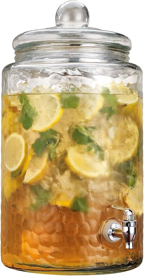 3 Gallon Classic Hammered Glass Ice Cold Beverage Drink Dispenser (Clear-3 Gallon)