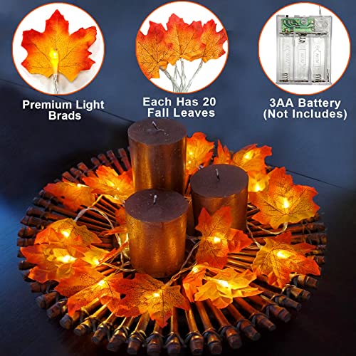 Fall Decor 2 Pack Fall Garland with Lights Enlarged Maple Leaves 20Ft 40LED (2 Pack)