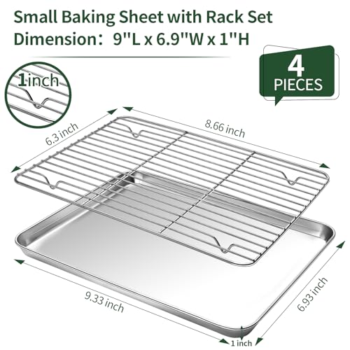 Small Baking Sheet with Cooling Rack Set [2 Baking Pans + 2 Wire Racks] (9 inch)