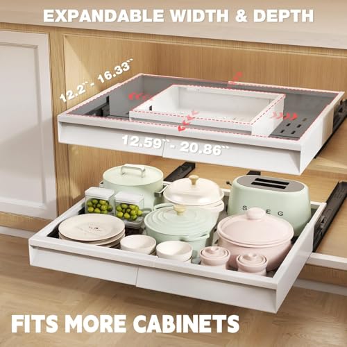 Pull Out Cabinet Organizer (White / 13"-21"W x 13"-17"D(2Pack))