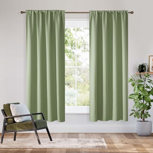 Bedroom Blackout Curtains 72 inches Long (100% Blackout - Sage Green / 34"W x 72"L (Pack of 2))