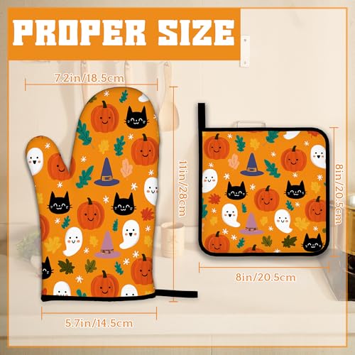 Halloween Pumpkins Oven Mitts and Pot Holders Set (Halloween Pumpkins Ghosts Black Cats)