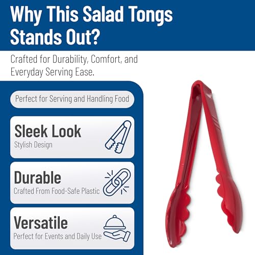 Carly Tongs Plastic Serving Tongs (9" Utility Tong / 12 Pack / Red)