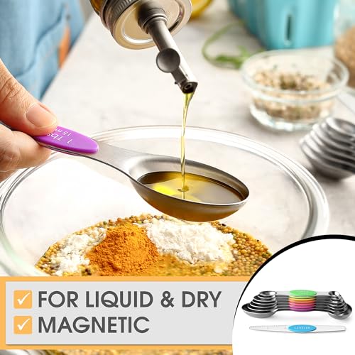 Stainless Steel Magnetic Measuring Spoons Set of 8 (Neon / 1-Pack)