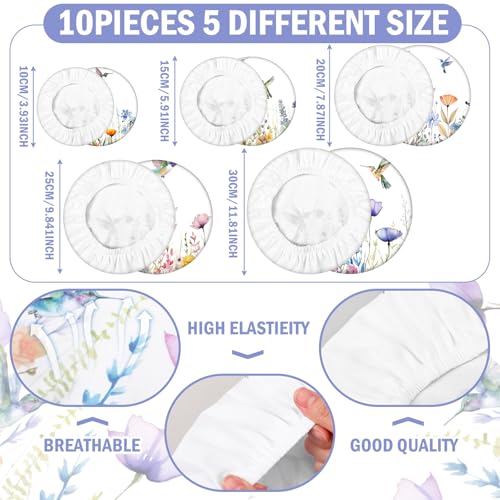 10 Pcs Reusable Bowl Covers in 5 Size (Multicolor / Hummingbird Style)