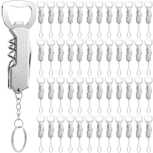 48 Pcs Wine Bottle Opener Keychains Bulk (Silver)