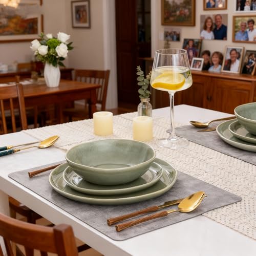 Ceramic Dinnerware Sets for 4 (Olive Green / Service for 4(12Pcs))