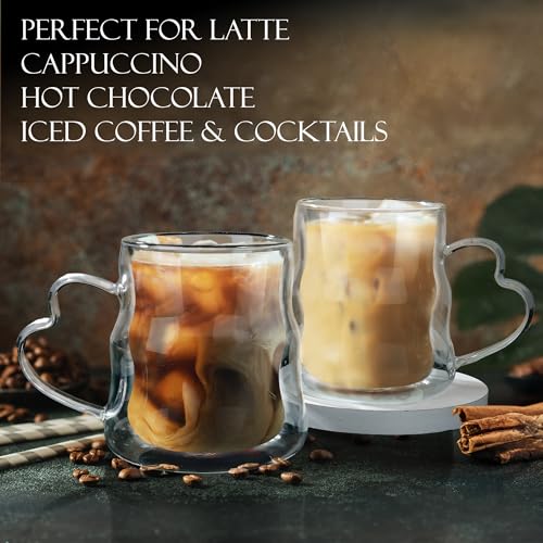 Double Wall Glass Coffee Mugs Set of 2 (Clear mug-16.9oz)