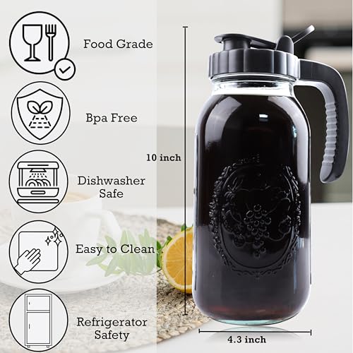 Cold Brew Coffee Maker Half Gallon 2 Set Glass Mason Jar Pitcher With Spout Lid Filter 2 Quart Wide Mouth Iced Tea Brewing Jug Heavy Duty Handle Airtight & Leak (2 Set)