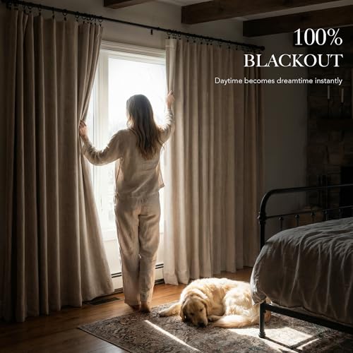 100% Blackout Curtains 84 Inch Long for Bedroom Office (Burlap / 52"W x 84"L (Pack of 2))