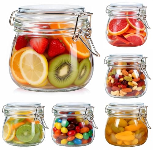 17oz Glass Jars with Airtight Lids 6 Pack (Large)