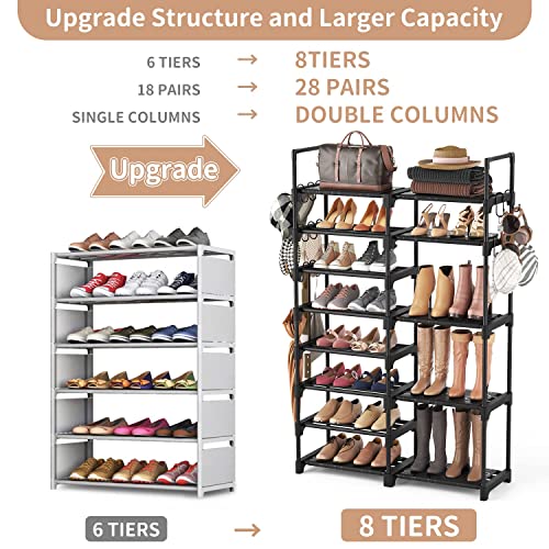 Shoe Rack Organizer (Black / 8 Tier - 2 Row（33.4''W）)
