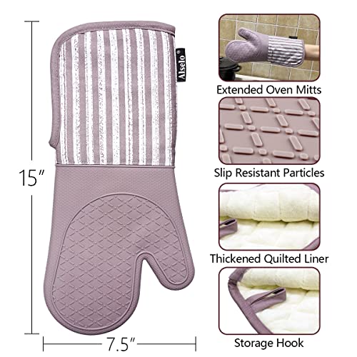 Silicone Oven Mitts Heat Resistant 932℉ with Waterproof & Non (Purple)