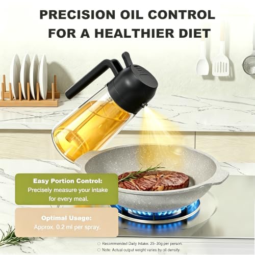 2-in-1 Olive Oil Sprayer for Cooking, Dispenser Bottle (Black) (Black)