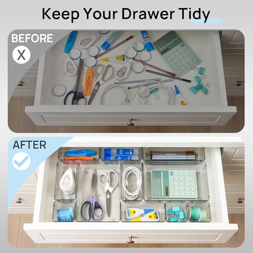 25 Pack Plastic Drawer Organizers with Non (Clear Black)