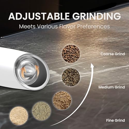 Rechargeable Gravity Salt Pepper Grinder Set (Rechargeable/2pcs/White)