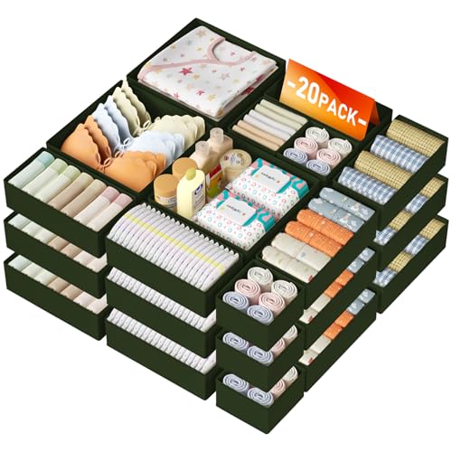 Drawer Organizer Clothes Storage (Green / 20 Pack)