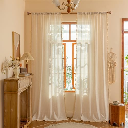 96 Inch Length Farmhouse Semi Sheers Light Filtering Privacy Drapes for Sliding Glass Door (Z-linen / 50"W x 96"L (Pack of 2))
