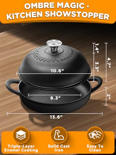 Dutch Oven Bread Baking Pot with Lid 6QT Enameled Cast Iron Oven (Matte Black)