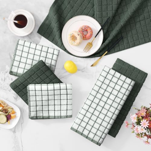 Large Premium Cotton Kitchen Towels 16"x 28" (Dark Green / 16" X 28" - 6 Pack)