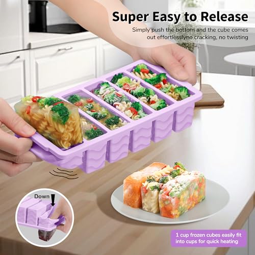 2 Pack Silicone Freezer Trays with Lid (Hibiscus purple（6+2）)