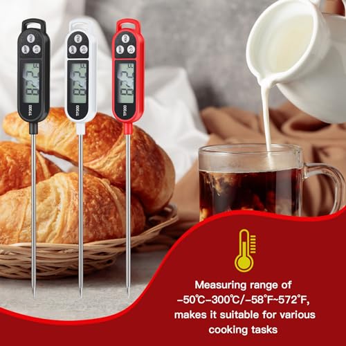 3 Pcs Instant Read Meat Thermometer Long Probe (Black, White, Red)