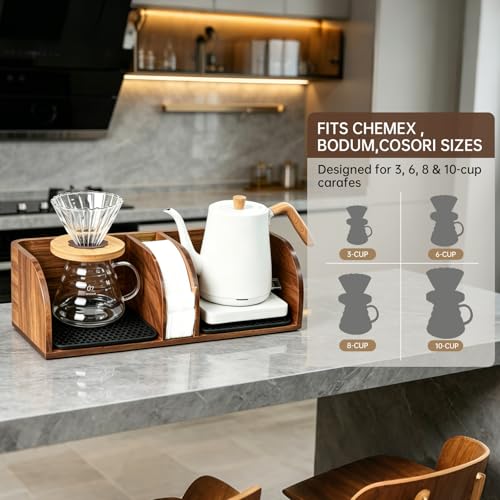 Acacia Coffee Bar Station Organizer Stand Caddy for Chemex Pour Over Maker (Big)