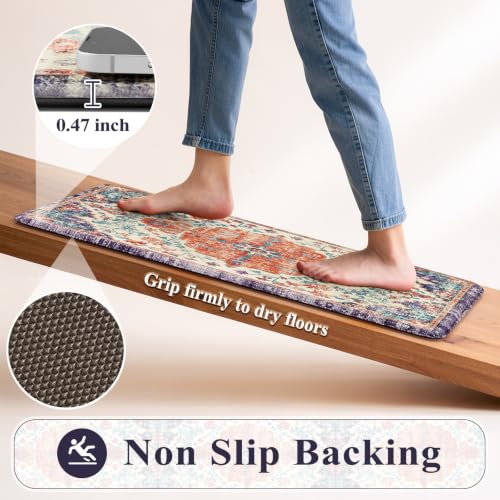 Anti Fatigue Kitchen Mats for Floor (Orange/Blue/Multi / 20" x 47"+20" x 32"--0.47 inches)