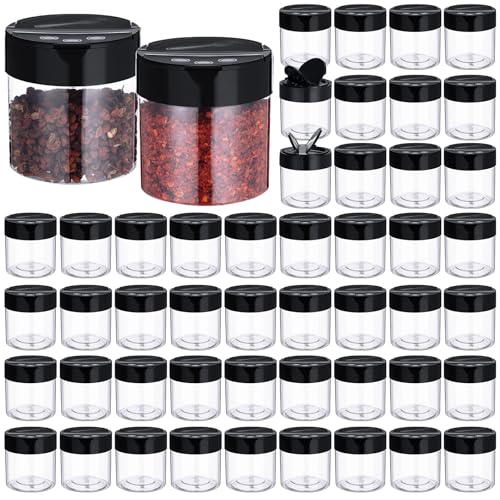 50 Pack 4.7 oz Plastic Spice Jars with Black Cap Empty Clear Plastic Spice Bottle Containers Reusable Seasoning Jars with Shaker Lids for Kitchen Storing and Dispensing Salt Powders (4.7 oz)