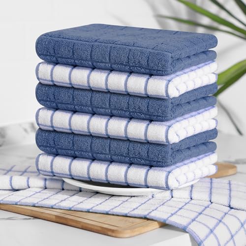 Large Premium Cotton Kitchen Towels 16"x 28" (Navy Blue / 16" X 28" - 4 Pack)