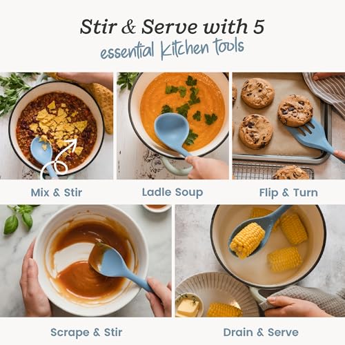 Starpack Stir and Serve Silicone Cooking Utensils Set (Light Blue / Standard Size Set of 5, 11")
