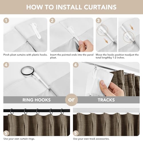 Pinch Pleated 100% Blackout Linen Curtains 84 Inch for Living Room (Cafe Brown/Linen Total Blackout / 60"W x 84"L (Pack of 1))