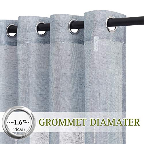 Sheer Curtains Flax Texture for Bedroom (52"W x 108"L (Pack of 2) / Sea Mist)