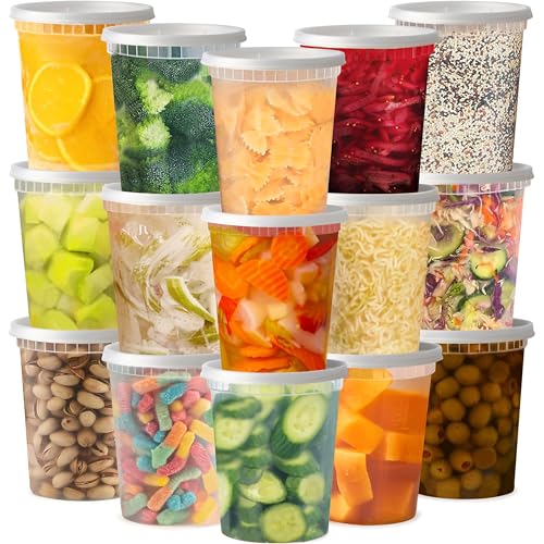 48 Sets 32 oz Plastic Deli Containers with Lids (32oz-48sets)