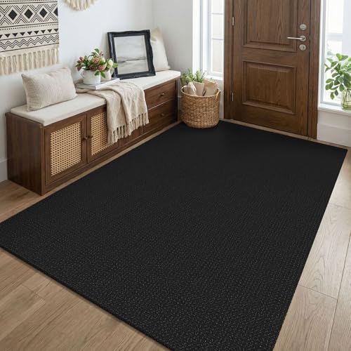 Black Washable 4x5 Entry Woven Area Rug (Black/Dark Grey / 4' x 5' (Rectangular))