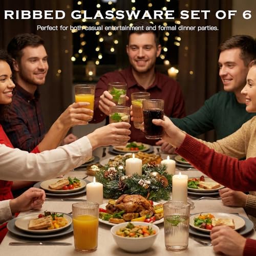 Gray Ribbed Highball Glasses Set of 6 (6pcs-Gray-13.2oz)