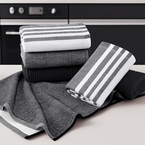 Cotton 380 GSM Premium Kitchen Towels (Black / 18" X 28" - 12 Pack)