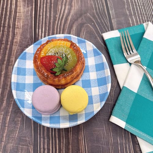 Gingham Melamine Round Dessert Plates (Gingham Blue)