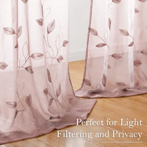 Blush Pink Sheer Curtains Floral Embroidered (52"W x 84"L (Pack of 2) / Blush Pink)