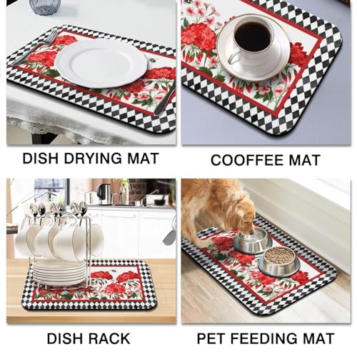 Dish Drying Mat 2 (Red Geranium / 2-Pack)
